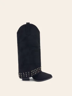 Discount CASSY Berenice - Bottes Santiags Style Cowboy A Talon Et Bout Pointu En Suedine Camel