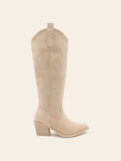 New CASSY Berenice - Bottes Santiags Style Cowboy A Talon Et Bout Pointu En Suedine Beige