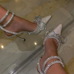 Shop CASSY Blair - Escarpins Pailletes Silver A Sangles Entrecroisees Et Double Noeuds Ornes De Strass