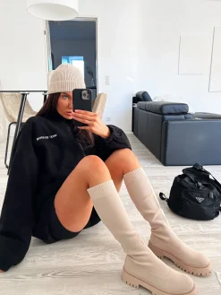 Clearance CASSY Bottes Style Chaussette Beiges En Maille A Semelle Chunky