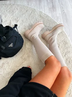Clearance CASSY Bottes Style Chaussette Beiges En Maille A Semelle Chunky