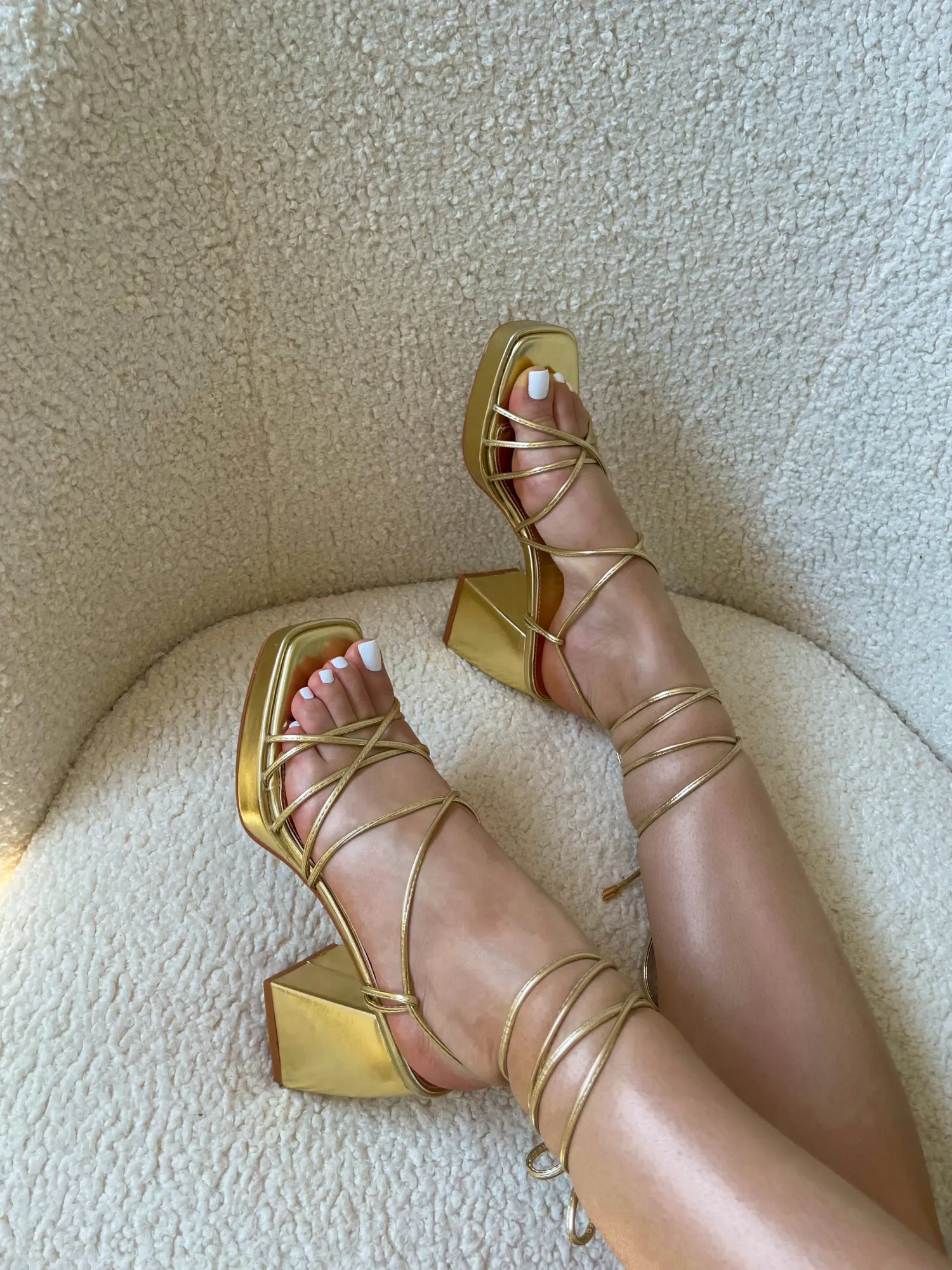 Fashion CASSY Brittany - Sandales Gold A Plateforme Et Fines Lanieres A Lacets