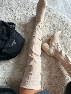 Fashion CASSY Cuissardes Beiges En Suedine A Lacets