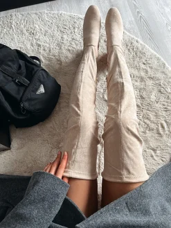 Fashion CASSY Cuissardes Beiges En Suedine A Lacets