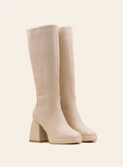 Flash Sale CASSY Elisabeth - Bottes Beiges A Plateforme Et Talon Carre