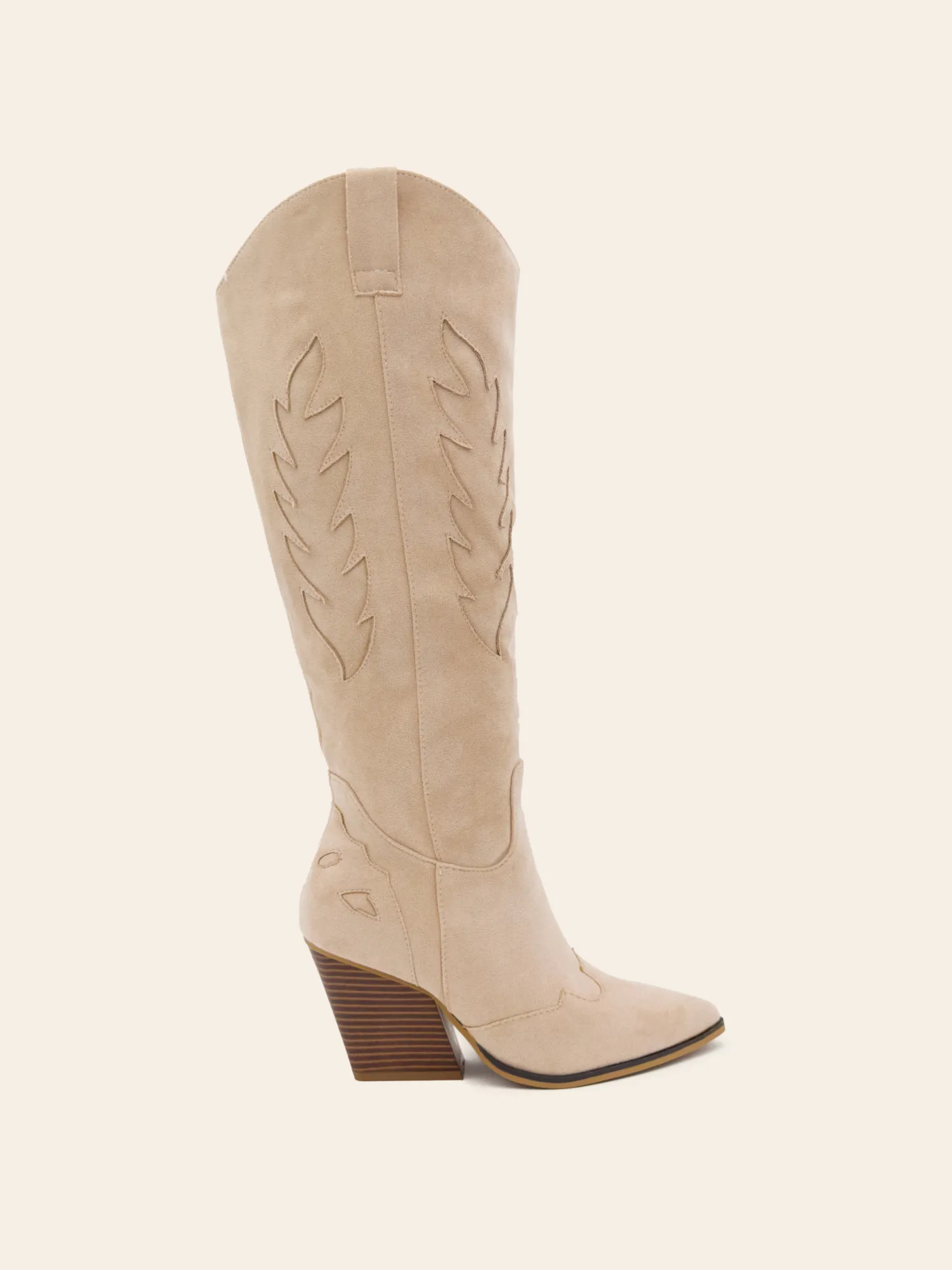 Shop CASSY Faith - Bottes Santiags A Motif Et Bout Pointu En Suedine Beige Style Cowboy