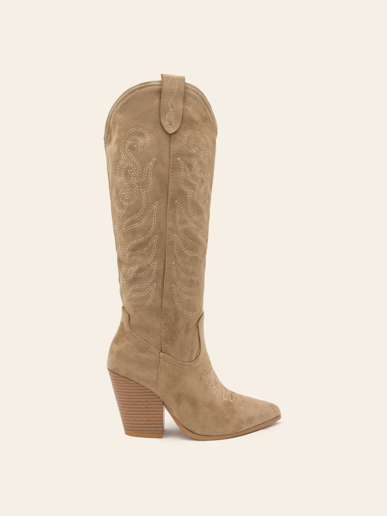 Outlet CASSY Hailey - Bottes Santiags A Talon Et Bout Pointu En Suedine Kaki Style Cowboy