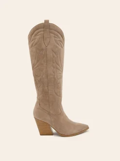 Best Sale CASSY Jade - Bottes Santiags A Talon Et Bout Pointu En Suedine Kaki Style Cowboy