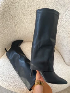 Fashion CASSY Kallie - Bottes Hautes Noires A Talon Aiguille Et Bout Pointu