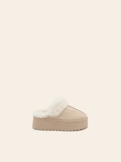 Best CASSY Molly - Mules Fourrees Basses En Suedine Beige A Semelle Plateforme