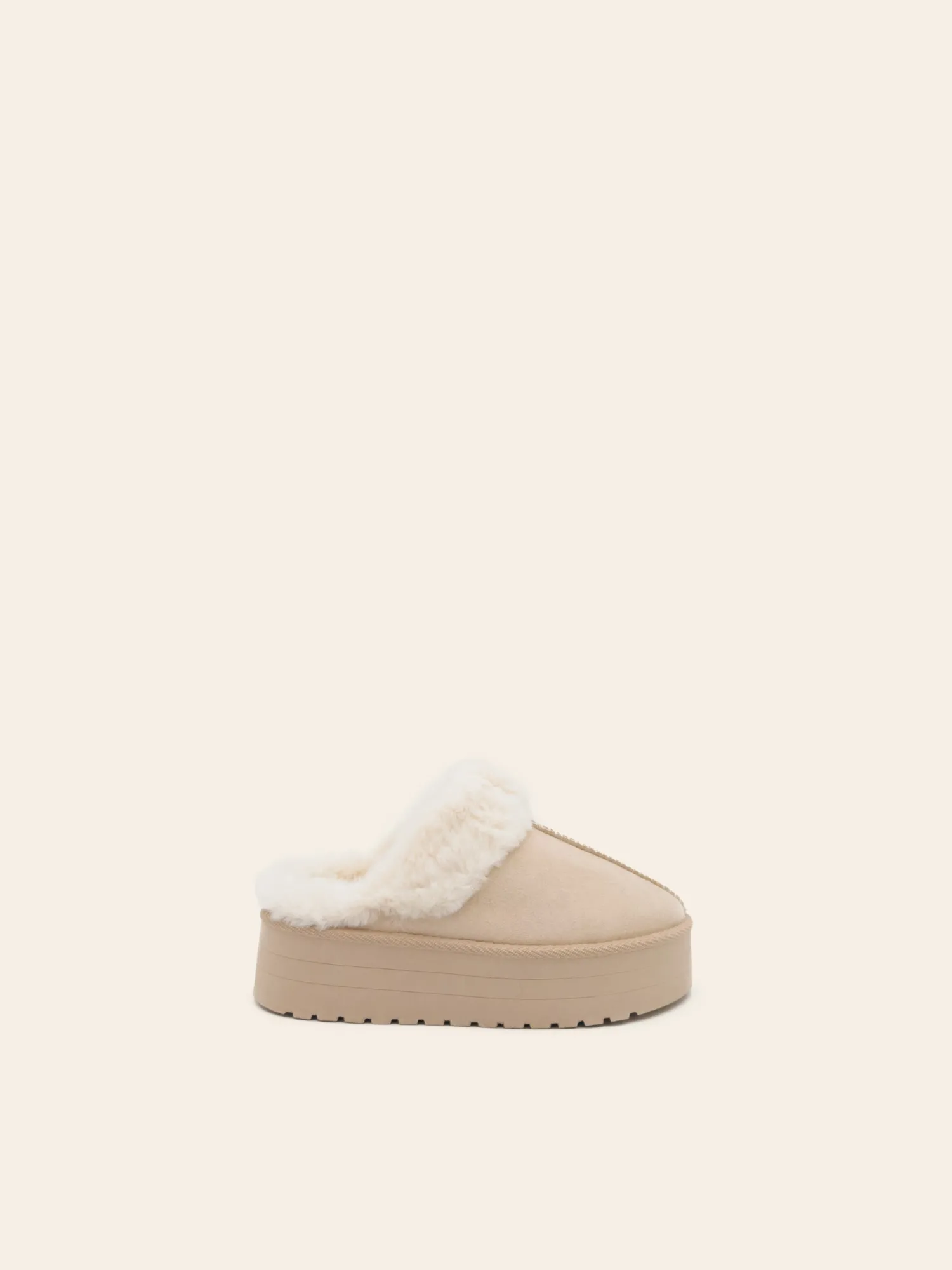 Best CASSY Molly - Mules Fourrees Basses En Suedine Beige A Semelle Plateforme