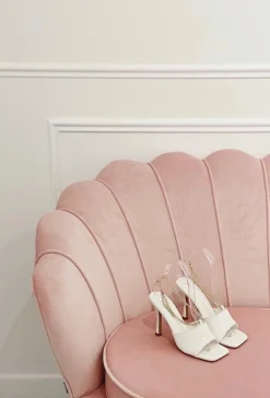 Cheap CASSY Mules Blanches A Talon Et Bride Doree Reglable