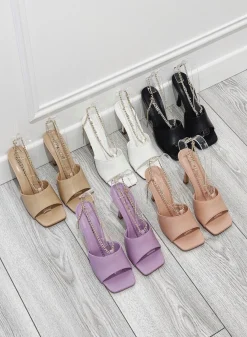 Outlet CASSY Mules Camel A Talon Et Bride Doree Reglable