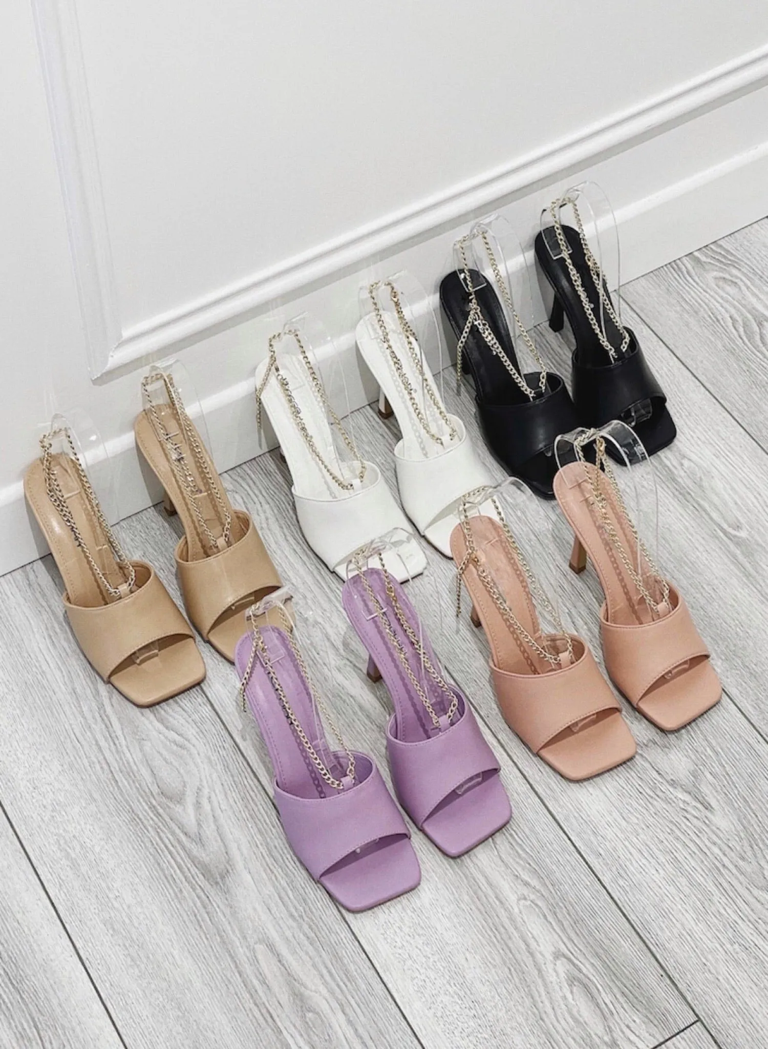 Cheap CASSY Mules Lilas A Talon Et Bride Doree Reglable
