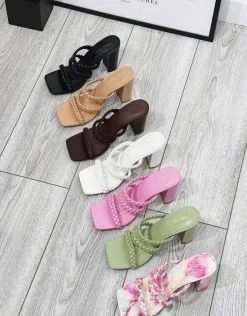 Best Sale CASSY Mules Roses A Triples Bretelles Tressees