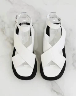 Best Sale CASSY Nu-Pieds Blancs A Larges Lanieres Entrecroisees