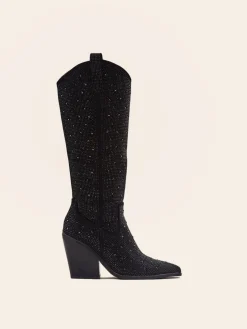 Sale CASSY Romy - Bottes Santiags Noires A Talon Et Bout Pointu A Details Strass