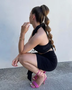 Fashion CASSY Sandales Roses A Lacets Et Sangles Tressees