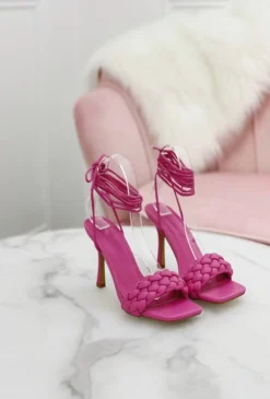 Fashion CASSY Sandales Roses A Lacets Et Sangles Tressees