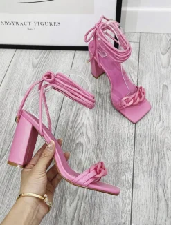 Cheap CASSY Sandales Roses A Lacets Et Detail Chaine