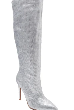 Outlet CASSY Savannah - Bottes Argentees Hauteur Genoux Ornees De Strass