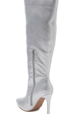 Outlet CASSY Savannah - Bottes Argentees Hauteur Genoux Ornees De Strass