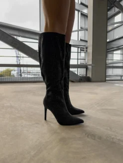 Sale CASSY Savannah - Bottes Noires Hauteur Genoux Ornees De Strass