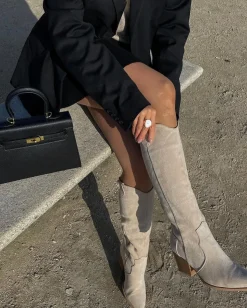 Store CASSY Taylor - Bottes A Talon Et Bout Pointu En Suedine Beige Style Cowboy