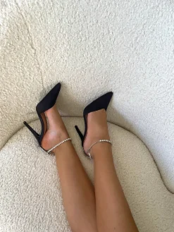 Online CASSY Victoria - Escarpins Noirs A Talon Aiguille Et Bride De Cheville Ornee De Strass